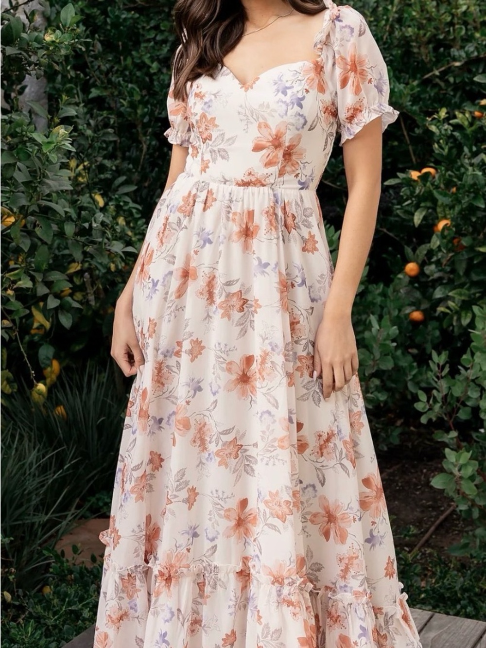 Baltic Born Cream Maxi Dress with Peach Floral Print